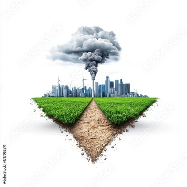 Fototapeta Urban Environment with Contrast of Nature and Pollution in Cityscape