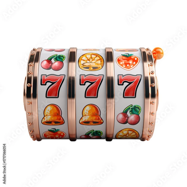 Obraz Clean 3D mobile slot game interface mockup with buttons and spinning reels, luxury minimalist design, white background