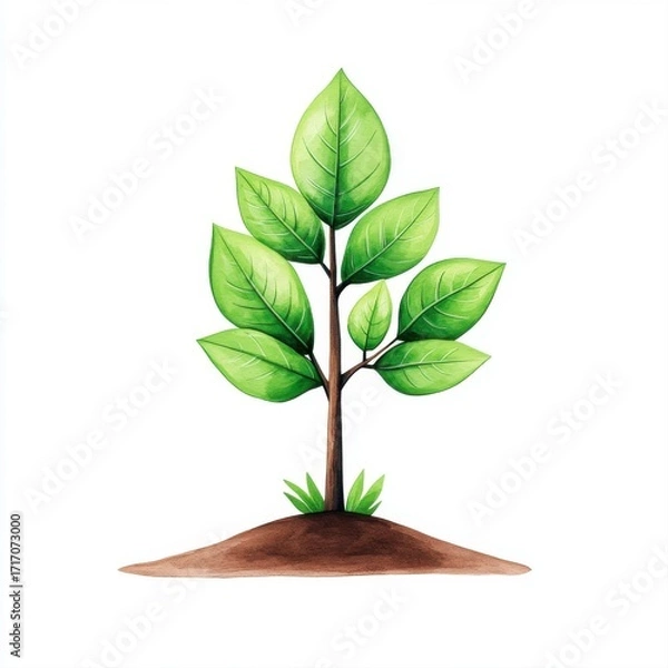 Fototapeta Bright Green Tree Seedling with Lush Leaves Growing from Rich Soil