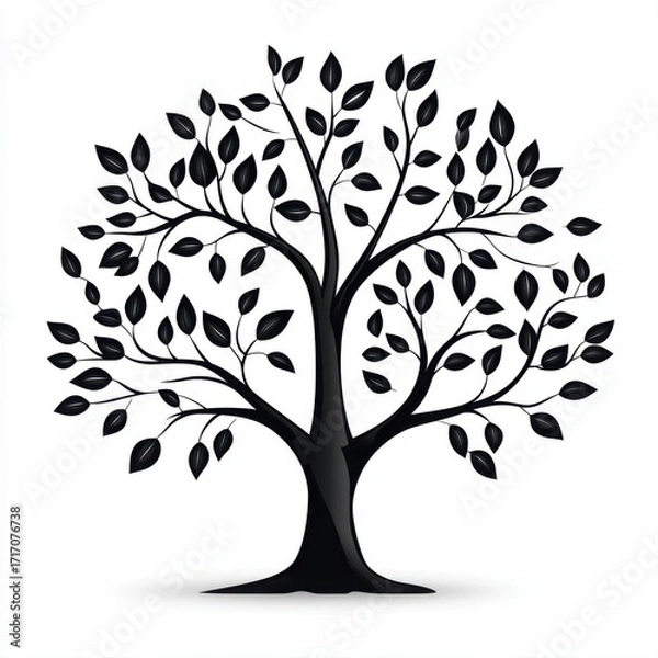Fototapeta Elegant Black Tree Silhouette with Detailed Leaves and Branches Design