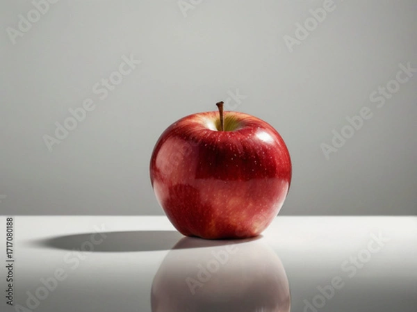 Fototapeta A fresh red apple with a glossy surface, perfectly centered on a white background, ideal for food and nutrition themes.