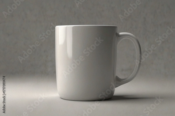 Fototapeta A plain white ceramic mug with a smooth finish, isolated on white, suitable for branding or product mockups.