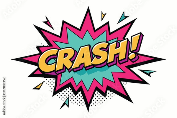 Fototapeta Colorful Cartoon Crash Comic Book Style Explosion with Bold Pink and Teal Background