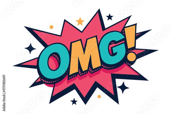 Fototapeta Colorful Comic Book Style Explosion with OMG! Message, Stars and Decorative Dots