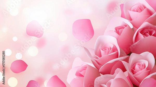 Fototapeta Pink rose flower petal romantic soft background nature bouquet love celebration create dreamy and elegant floral scene with gentle light and floating petals