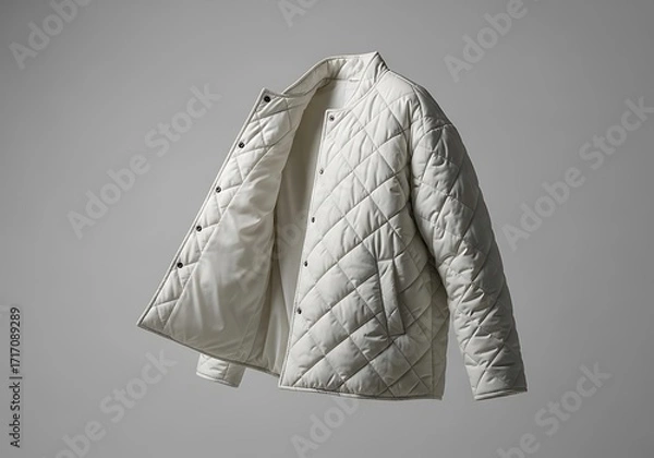 Fototapeta Open White Diamond Quilted Jacket Mockup Floating, Customizable Outerwear for Fashion Campaigns