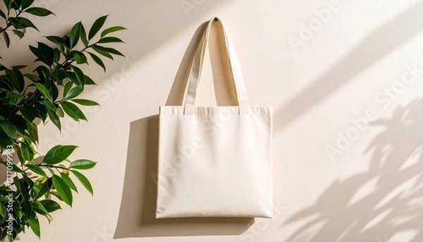 Fototapeta Showcase your brand with this versatile tote bag mockup against an elegant neutral wall