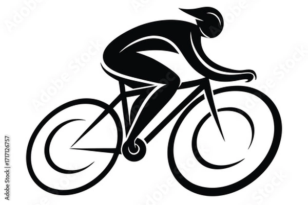 Obraz Stylized Black and White Silhouette of Cyclist Riding a Racing Bicycle Design