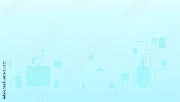 Fototapeta Infographic depicting clean water supply infrastructure including filtration systems distribution pipes community faucet stations with process annotations in  Photo Stock  Concept  and empty space on 