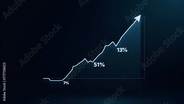Fototapeta Infographic depicting negative trend scenario featuring multi line graph sloping downward percentage decline markers and investor sentiment gauge on dark background in  Photo Stock  Concept  and empty