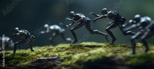 Fototapeta Tiny figures from life panther,generative AI