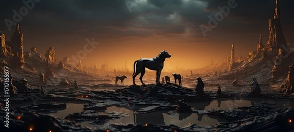 Fototapeta Tiny figures from life Cerberus,generative AI