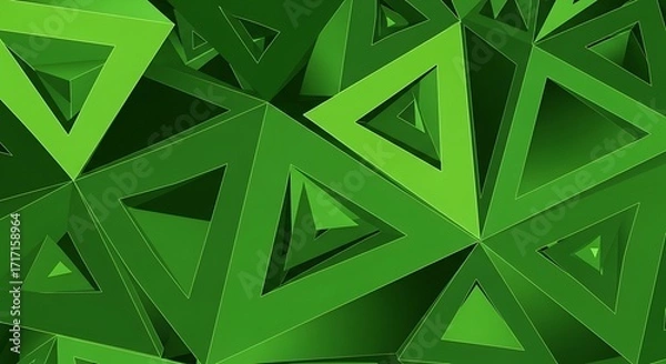 Obraz A vibrant design featuring a complex arrangement of interlocking triangles in shades of green.