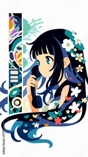 Fototapeta 電話する女の子