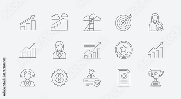 Fototapeta Vector Icons Set of Business Success and Career Achievement Thin Line Icon Set. EPS Editable