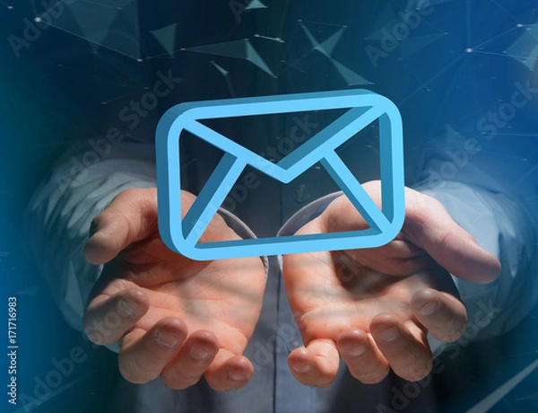 Fototapeta Blue Email symbol displayed on a futuristic interface - Message and internet concept