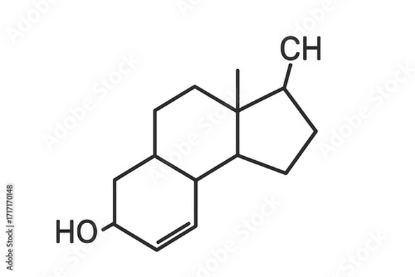 Fototapeta Vector thin line icon of Dihydrotestosterone molecular structure, chemical formula of DHT hormone, steroid molecule illustration, transparent background, health and science concept