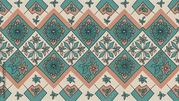 Fototapeta Emerald and Ivory Chevron Ornament Pattern
