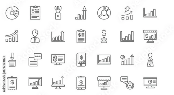 Fototapeta Vector Icons Set of Business Finance and Data Analytics Line Icons. EPS Editable