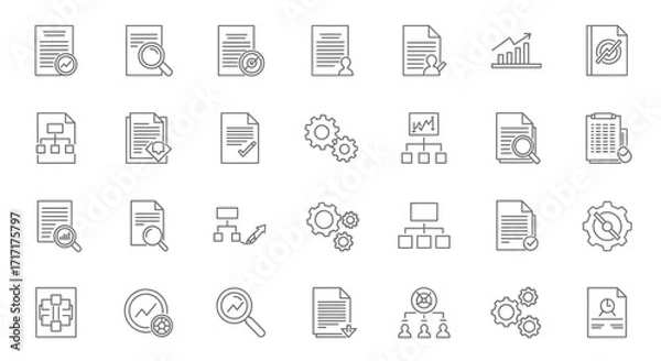 Fototapeta Vector Icons Set of Business Process Management and Data Analysis Thin Line Icon Set. EPS Editable