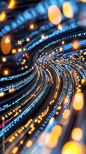 Fototapeta Abstract Light Trails in Motion with Colorful Digital Patterns