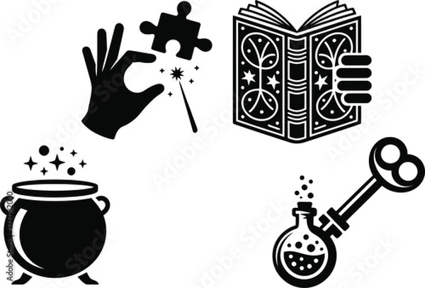 Obraz Uncover ancient secrets and brew magical spells with these mystical black and white icons