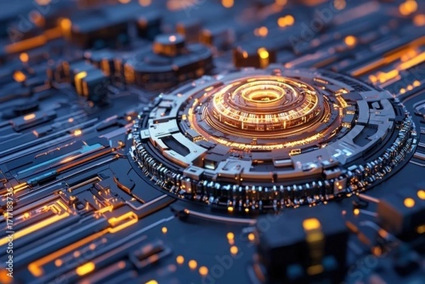 Fototapeta Futuristic Tech Abstract Design with Glowing Circuits and Patterns