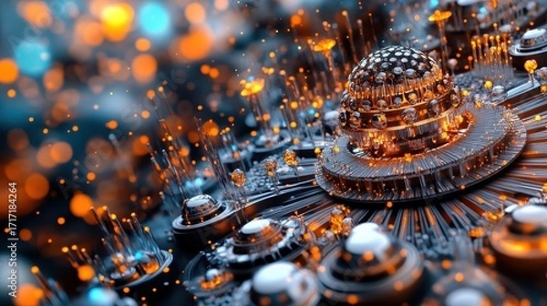 Fototapeta Abstract 3D Render of Futuristic Technology with Glow and Depth