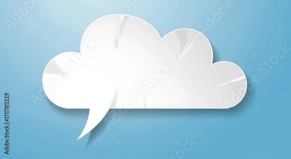 Fototapeta A stylized, three-dimensional cloud-shaped speech bubble, rendered in bright white against a pale-blue background, exudes a contemporary and clean aesthetic.