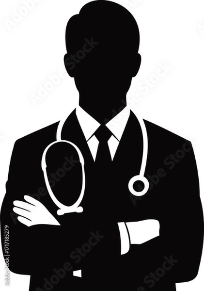 Fototapeta Silhouette of a doctor with stethoscope and arms crossed