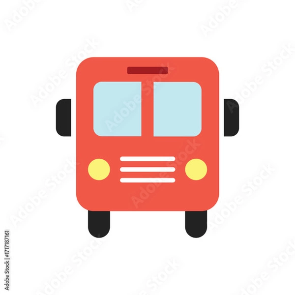 Obraz Red bus icon front view isolated. Public Transport Bus Icon. Transport Bus Icon Illustration. Flat Design Bus Icon
