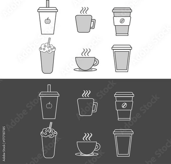 Obraz simple icons of coffee cups, juice, tea, and ice cream