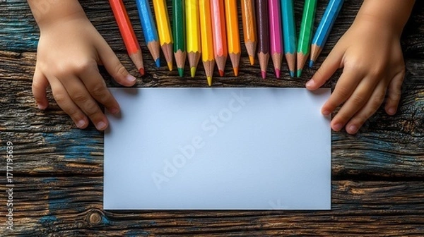 Obraz Child's hands over empty white the sheet of paper 