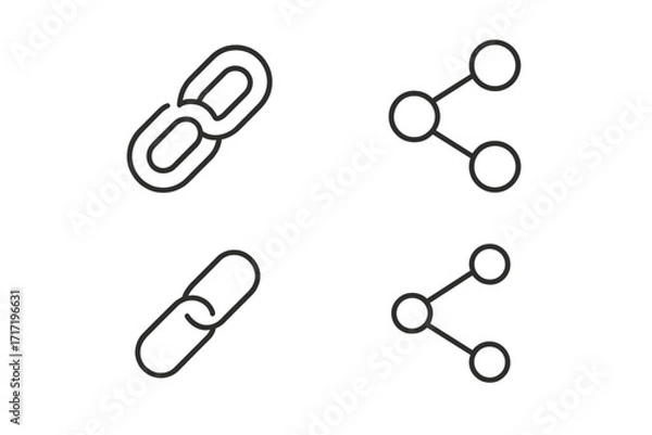 Fototapeta Pack of Minimalistic Line Icons of Link and Share Symbols, Editable Stroke Linear Pictograms for Design, Digital Cards, Apps, Banners, and Posts Vector Illustration