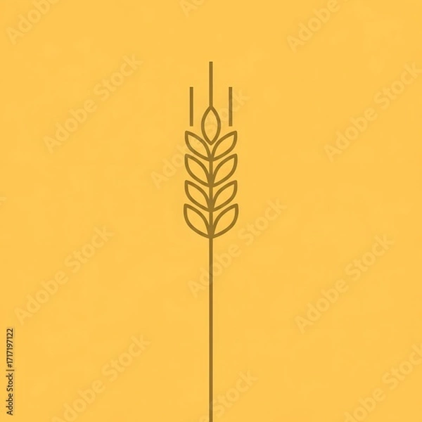 Fototapeta A minimalistic graphic illustration of a single wheat stalk against a solid yellow background, representing agriculture and natural resources