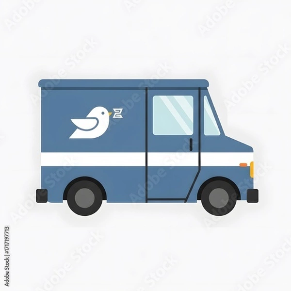 Fototapeta Express courier van with a bird logo symbolizing fast package delivery service. A flat vector illustration for shipping and logistics business isolated on a white background