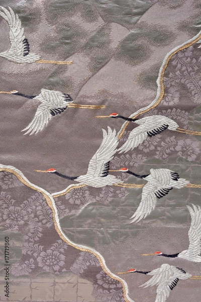 Obraz 鶴の刺繍、日本の和服の帯