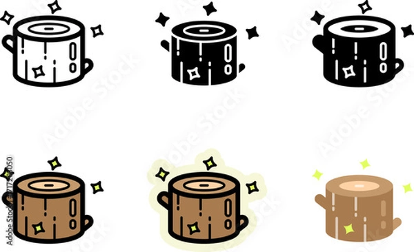 Obraz Wood Log Icons Set Monochrome and Colorful Variations