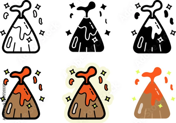 Obraz Volcano Icons Set Monochrome and Colorful Variations