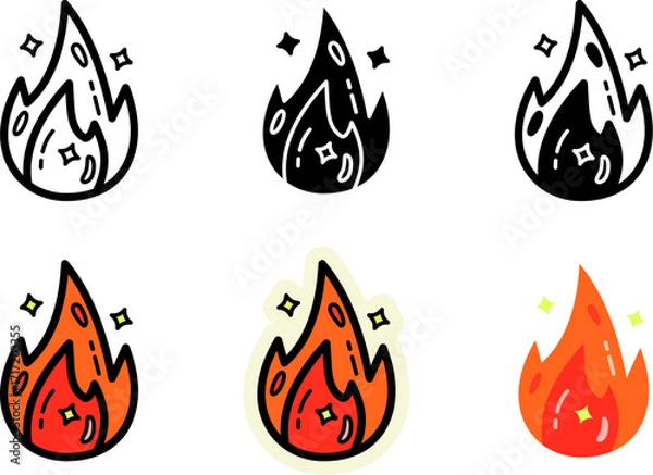 Obraz Flame Icons Set Monochrome and Colorful Variations