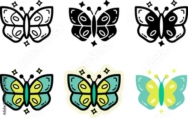 Obraz Butterfly Icons Set Monochrome and Colorful Variations