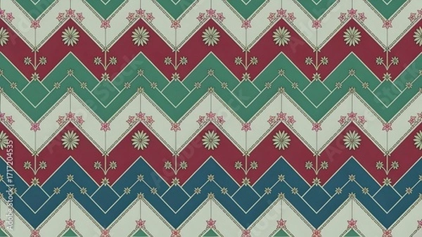 Fototapeta Colorful Slavic Chevron Pattern with Spirals