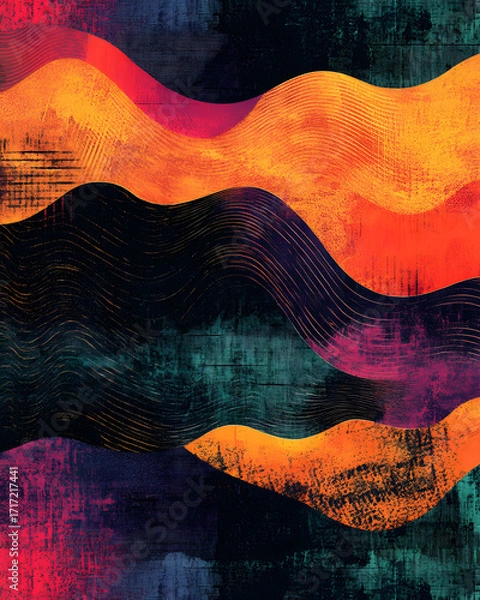 Fototapeta Abstract textile pattern with a surreal texture, vibrant colors, and wavy shapes for design