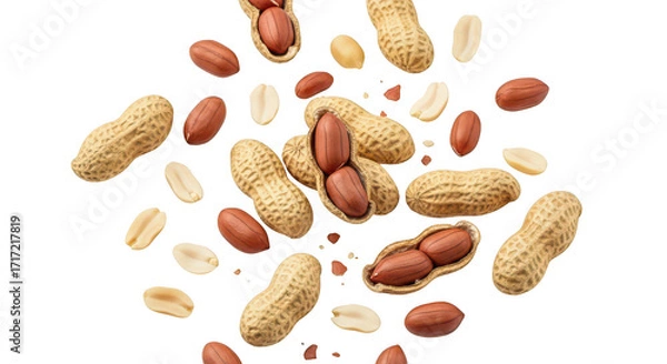 Fototapeta Roasted Peanuts In Shell Falling On Black