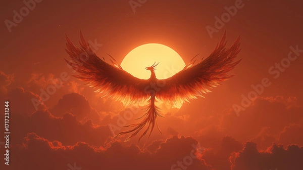 Obraz Phoenix flying over a beautiful sunset