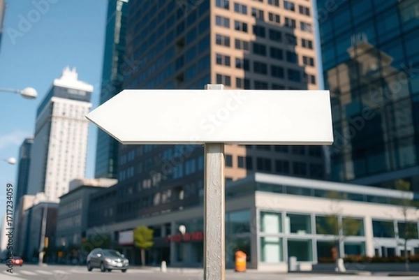 Obraz Generative AI blank directional sign in urban setting.