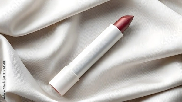 Obraz Matte Crayon Lipstick Mockup in Chunky Stick with Clean White Casing and Defined Bullet Edge, Minimalist Unbranded Cosmetic Packaging Displayed on Natural Raw Linen Fabric Surface