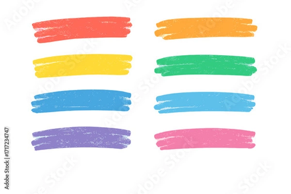 Obraz Hand drawn crayon brush stroke collection. Colorful childish underline and highlight elements. Rough chalk texture for accent and emphasis. Vector set for kids creative design.