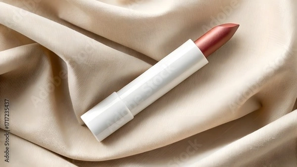 Obraz Matte Crayon Lipstick Mockup in Chunky Stick with Clean White Casing and Defined Bullet Edge, Minimalist Unbranded Cosmetic Packaging Displayed on Natural Raw Linen Fabric Surface