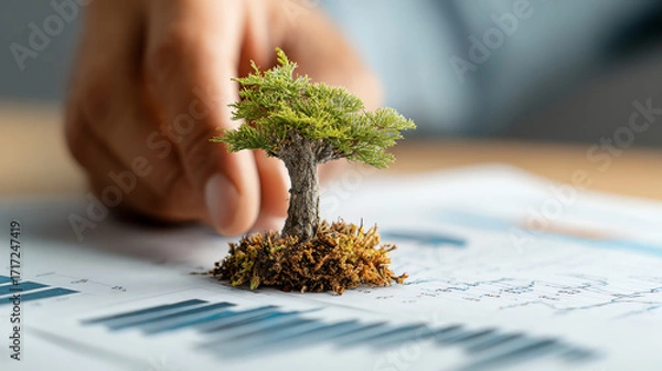 Fototapeta Small tree symbolizes business impact and transformation, showcasing change in growth